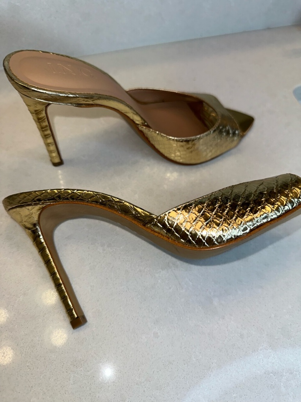 INC International Concepts Gold Metallic Open-Toe Slingback Heels - Picture 2 of 6